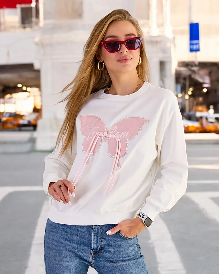 Royalfashion Sieviešu kokvilnas džemperis ar plānu apdruku