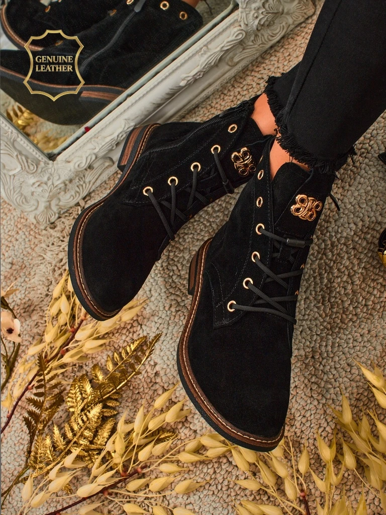 Botki dymskie Aurelia Romano z naturalnygo zamszu – brůnatne, ze futerkym