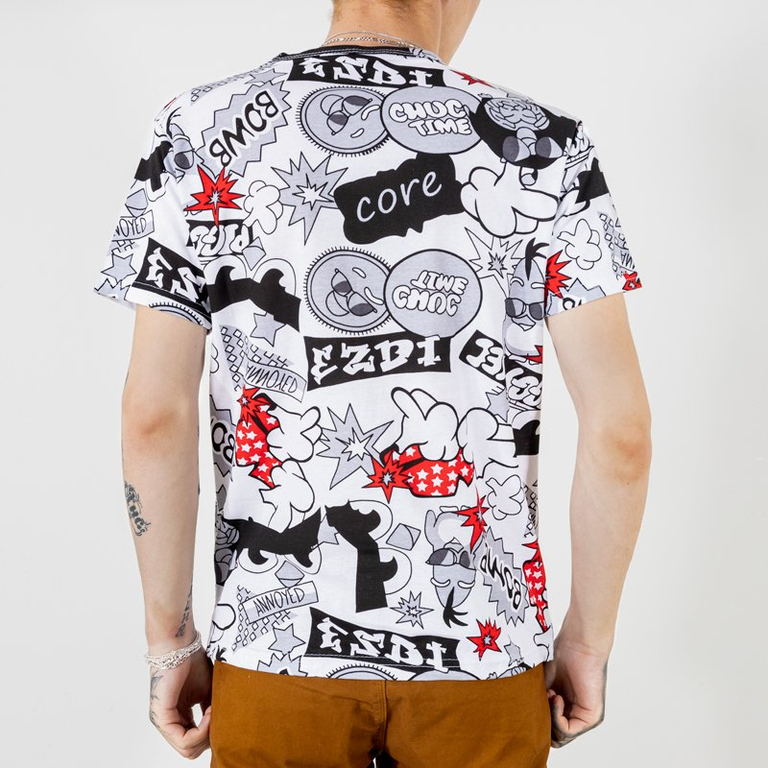 Men's white t-shirt with colorful prints - Clothing