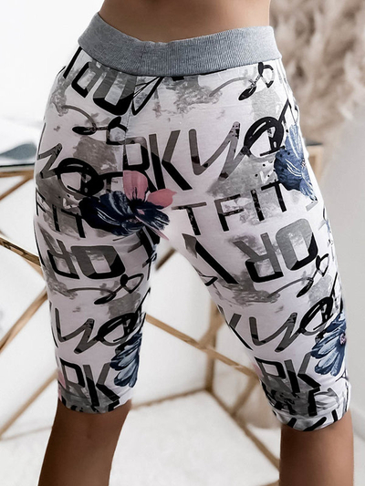 Бело-синие женские шорты 3/4 с принтом PLUS SIZE - Одежда