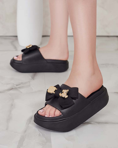 Royalfashion Women's rubber flip-flops with decorative bow Apis