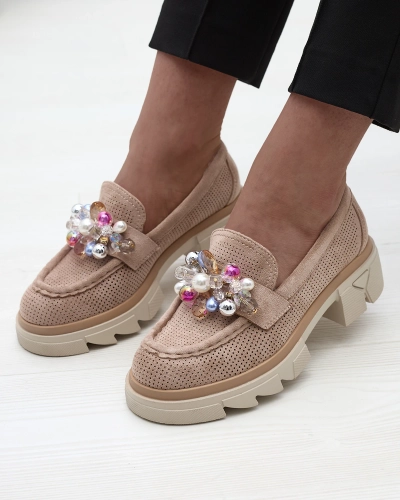 Women's light brown openwork moccasins Peloga- Footwear