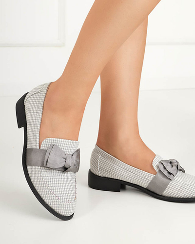 OUTLET Gray and white women's Lukisto houndstooth loafers - Shoes