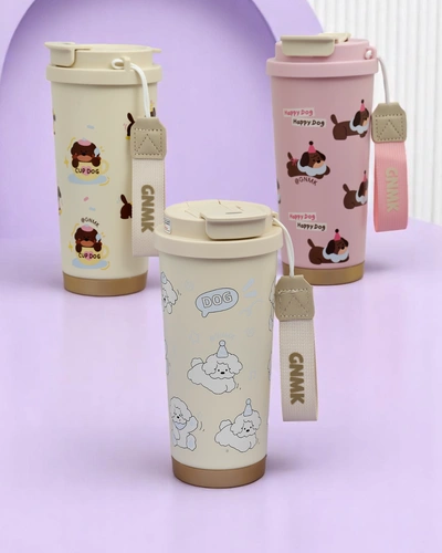 Royalfashion Thermal mug with a basket, straw, and spout Happy Dog