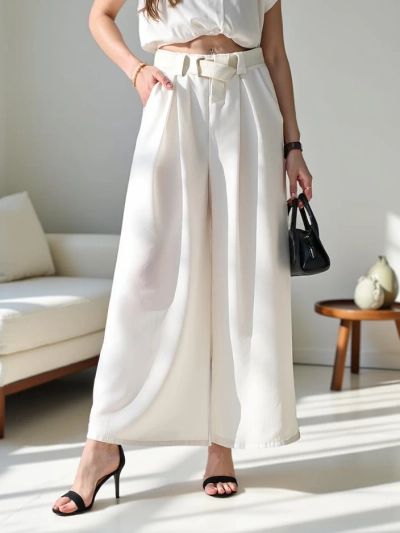Royalfashion Wide women's trousers with a belt