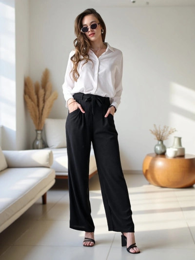 Royalfashion Wide women's trousers with a belt