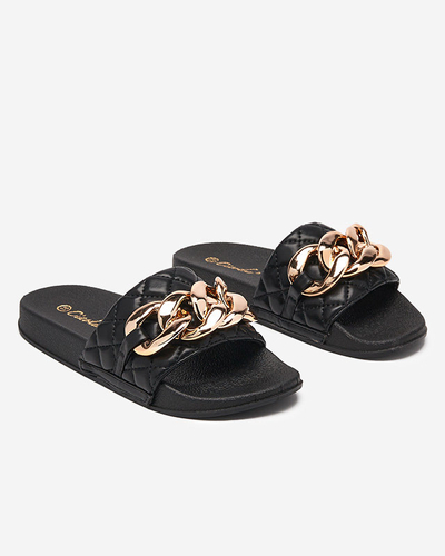 Women's black slippers with Lyrynn decoration- Footwear