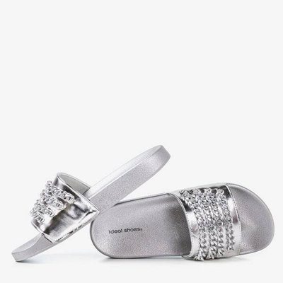 OUTLET Silver slippers with a chain Slivien - Footwear