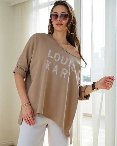 Royalfashion Women's viscose blouse with rhinestone inscriptions