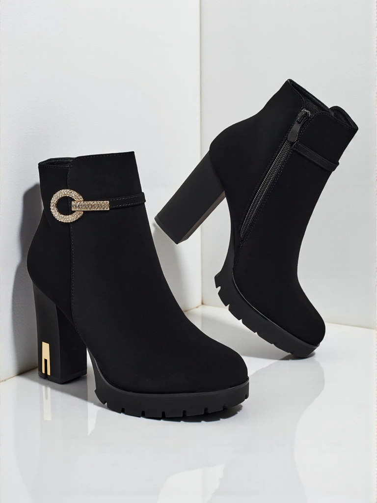 Luna Black Elegant Heeled Ankle Boots