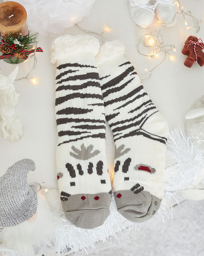 Royalfashion Warmed beige women's socks with zebra