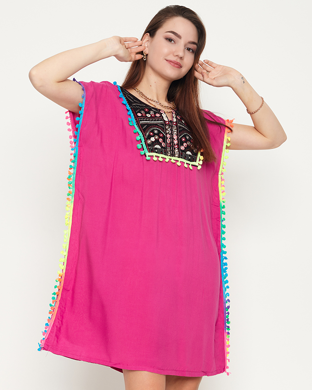 Women's summer tunic with fuchsia-colored fringes - Clothing