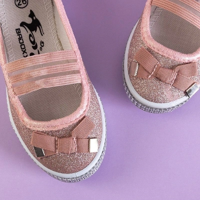 OUTLET Children's pink brocade ballerinas with a bow Tryfonia - Shoes