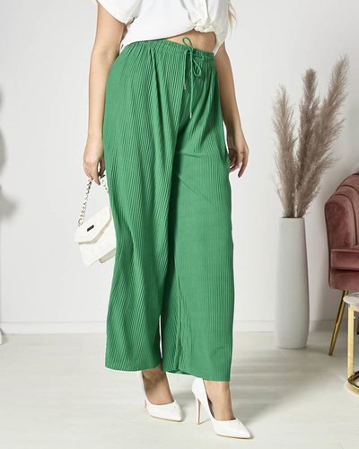 Женские широкие плиссированные брюки-палаццо зеленого цвета - Одежда
