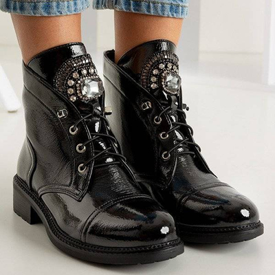 Black patent leather women's boots with Nissioe stones - Footwear