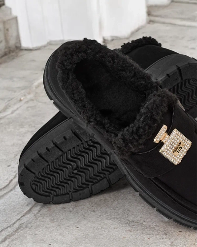 Czarne buty Kalliope z platformą i futerkiem