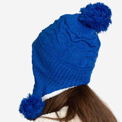 Women's cobalt insulated hat with pompoms - Accessories