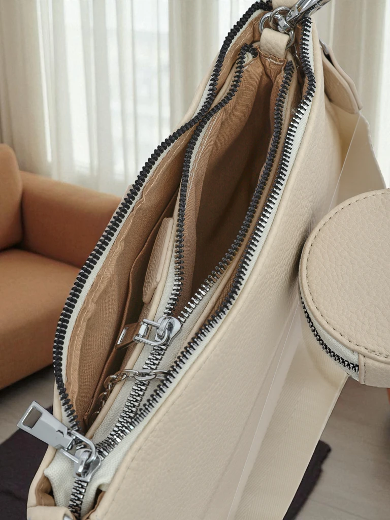 Perseida Multi Beige Leather Handbag with Chain and Pouch