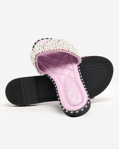 Women's slippers with pearls in purple Loppo - Footwear