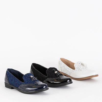 OUTLET Women's white moccasins with lace and glitter Kazeti - Footwear