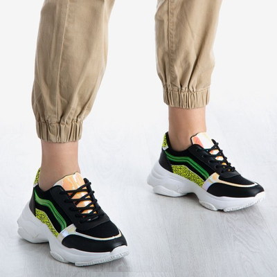 Czarne sportowe buty damskie na grubej podeszwie Fancy Bass - Obuwie