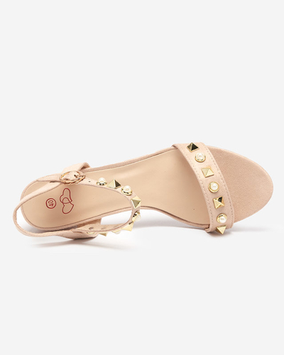 OUTLET Women's beige sandals on a pole with Rokky decorations - Footwear