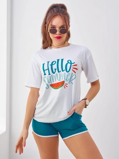 Royalfashion Women's sports set with a t-shirt and shorts Hello Summer