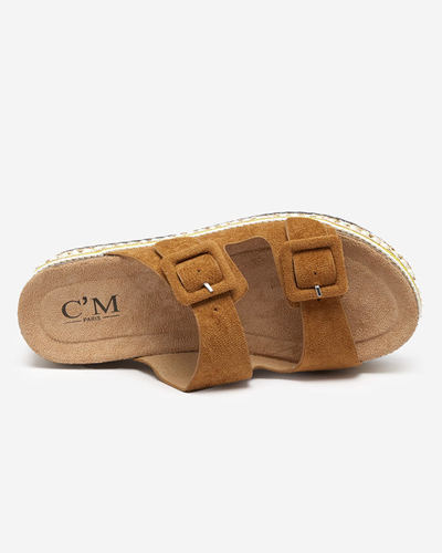 Women's camel slippers on a thick Carisno sole - Footwear