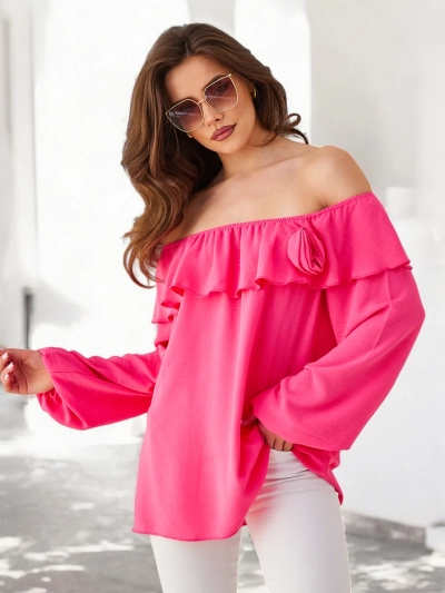 Royalfashion Women's blouse à la Spanish style with ruffle and flower