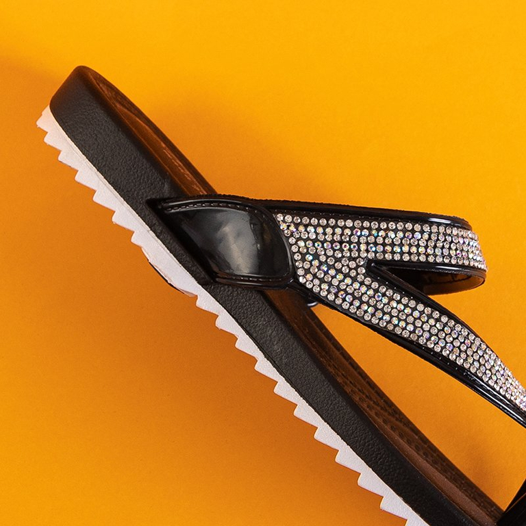 Black women's flip-flops with cubic zirconias Exico - Footwear