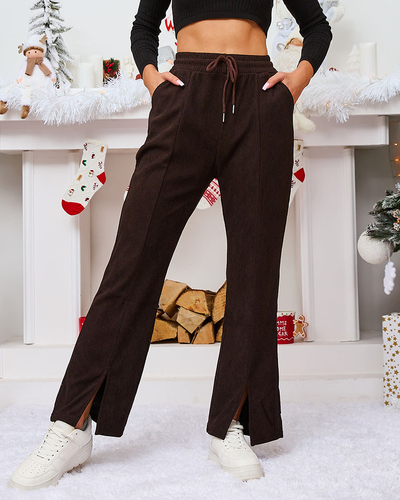 Royalfashion Dark brown corduroy women's fabric pants