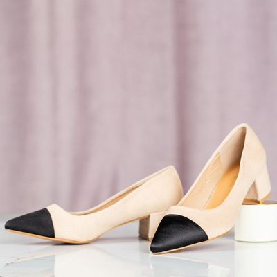 Beige pumps on a low post Massikina - Footwear