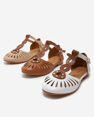 Beige women's openwork ballerinas with cut-out on the sides Erraf-Footwear