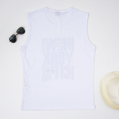 White cotton men's t-shirt with lettering - Clothing