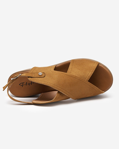 OUTLET Women's eco suede camel sandals on the Mihele post - Footwear