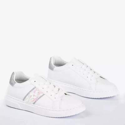 OUTLET Women's white sports sneakers with Hypnosis silver inserts - Footwear