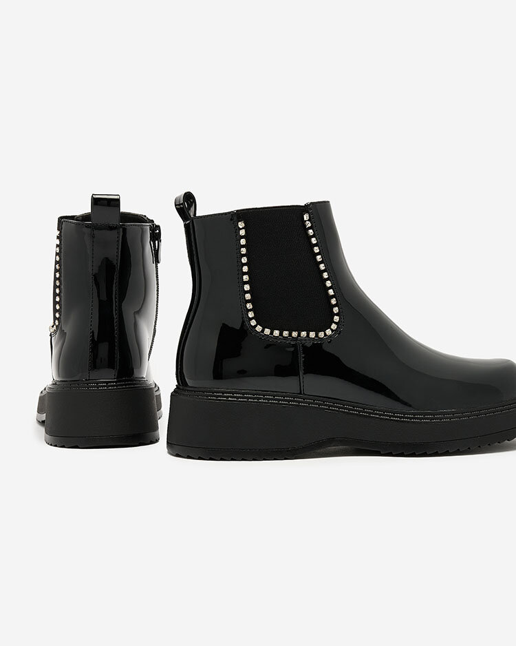 Royalfashion Black women's flat-heeled boots with zircons Winuma