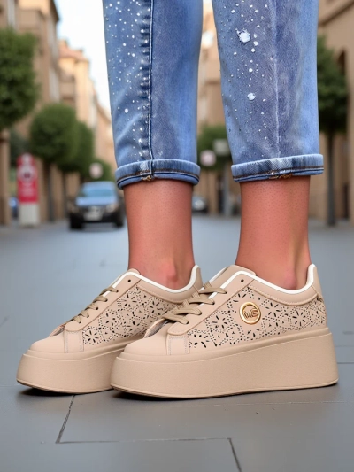Women's platform sneakers Callista Royalfashion ecru eco-leather