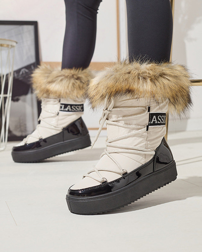 Black and beige women's slip-on snow boots with fur Lilitsa- Footwear