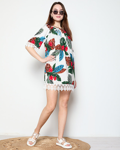Белая женская блузка в цветы PLUS SIZE