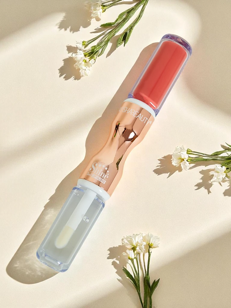 Помада и прозрачный блеск для губ 2-в-1 Нежно-розовый