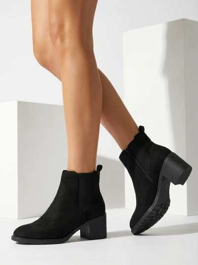 Aurora Black Leather Elegant Women's Ankle Boots for Autumn