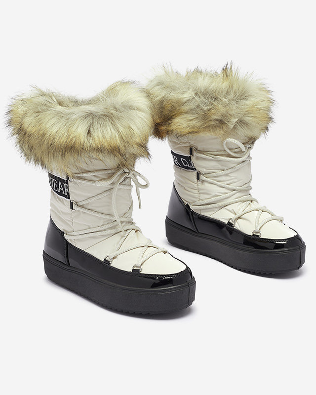 Black and beige women's slip-on snow boots with fur Lilitsa- Footwear
