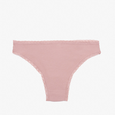 Pink women's panties with stripes with decorative lace - Underwear