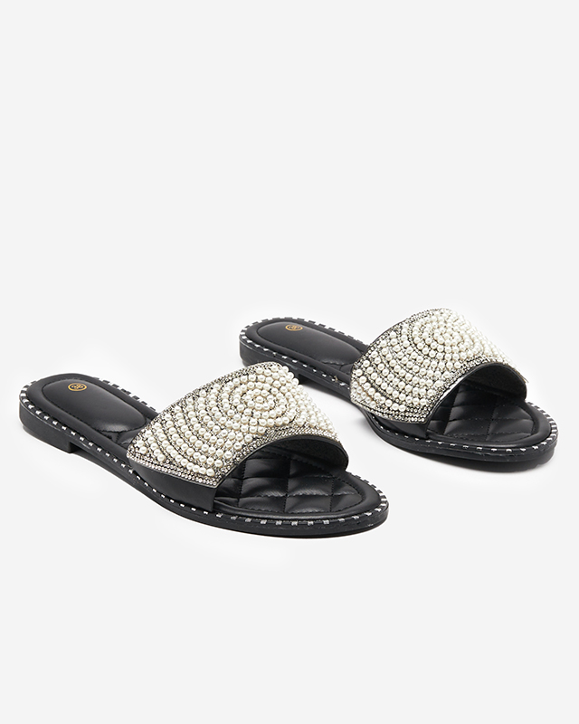 OUTLET Ladies' black slippers with Ahaio decorations - Footwear