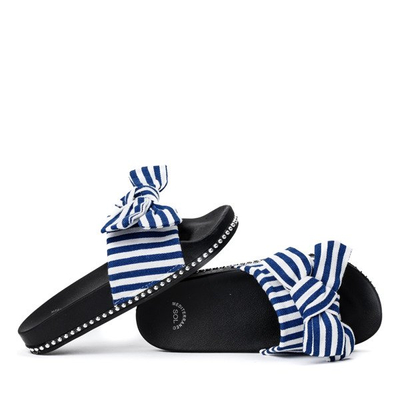 White and navy blue slippers with Akelia bow - Footwear