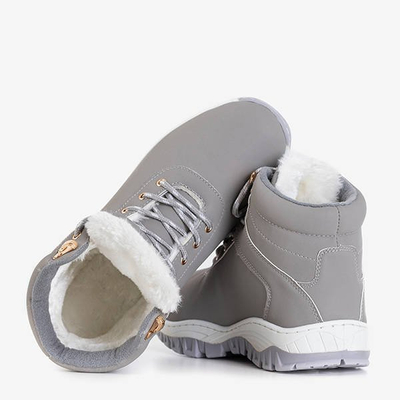 Women's warm eco-leather hiking boots in gray Filis color - Footwear