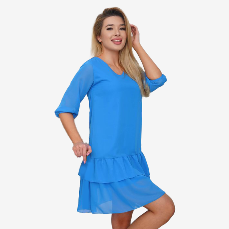 Blue women's dress with ruffles - Clothing