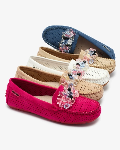 Royalfashion Openwork light brown women's moccasins with decorative crystals Cizzas