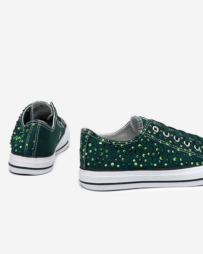 Women's sneakers with dark green cubic zirconia Amando - Footwear